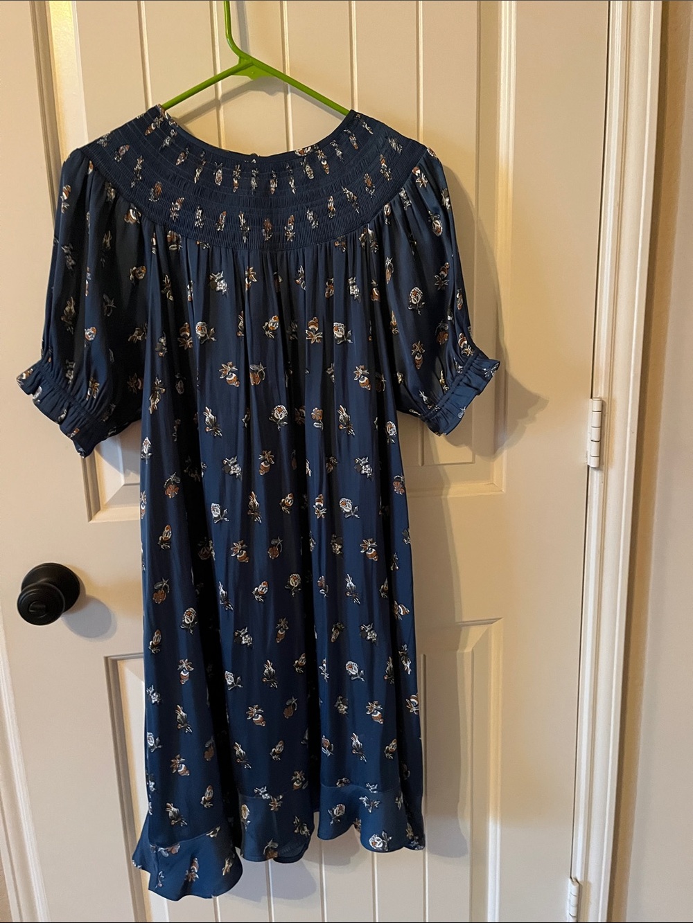 LOFT Navy Floral Smocked Yoke Dress